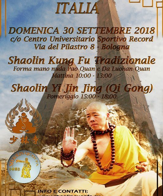 Stage Shaolin Kung Fu e Qi Gong a Bologna – 30 settembre 2018